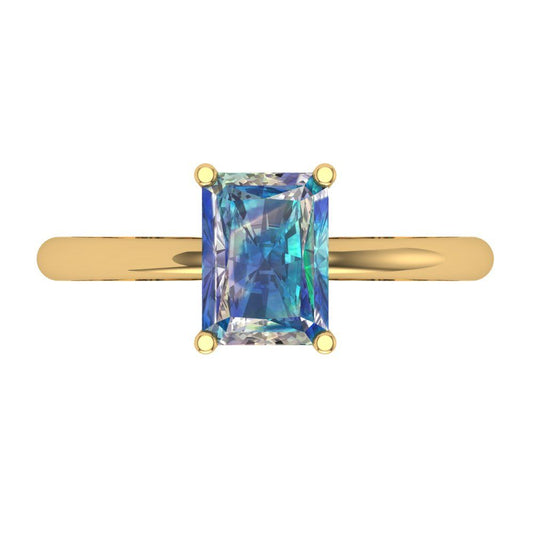 1.75 cttw Blue Moissanite Solitaire  Engagement Ring - Solid Yellow Gold (VVS1, Radiant Cut,7.5x5.5mm)