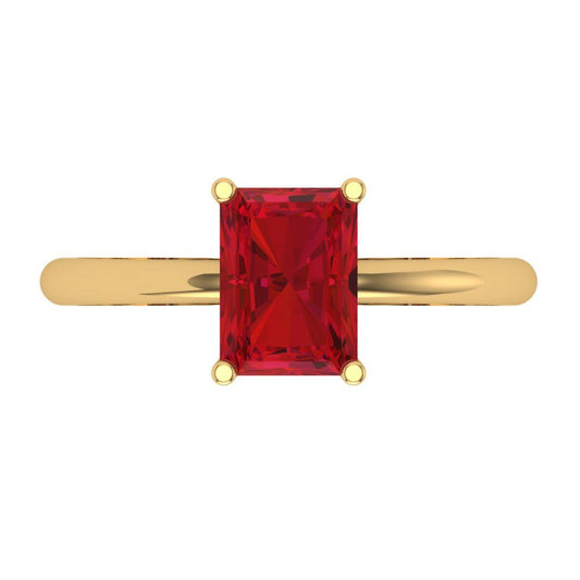 1.75 cttw Simulated Ruby Solitaire  Engagement Ring - Solid Yellow Gold (VVS1, Radiant Cut,7.5x5.5mm)