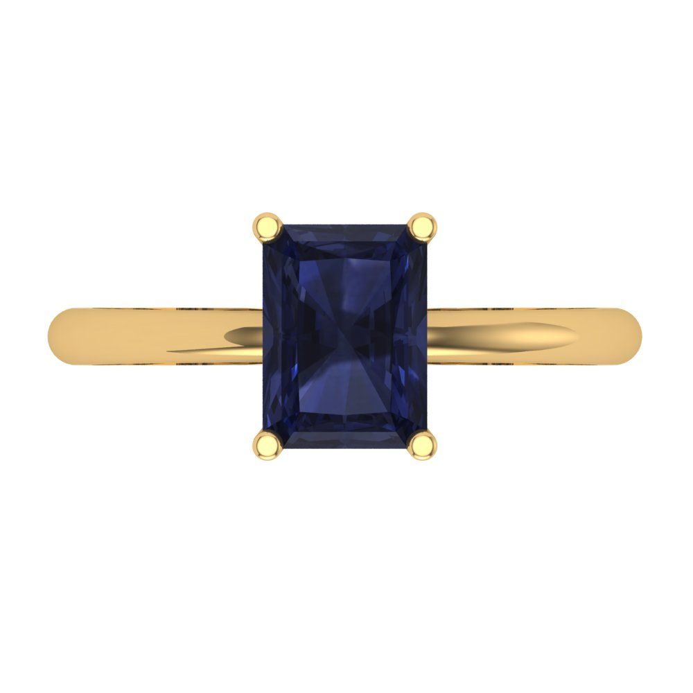 1.75 cttw Simulated Blue Sapphire Solitaire  Engagement Ring - Solid Gold (Radiant Cut,7.5x5.5mm)