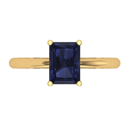 1.75 cttw Simulated Blue Sapphire Solitaire  Engagement Ring - Solid Gold (Radiant Cut,7.5x5.5mm)