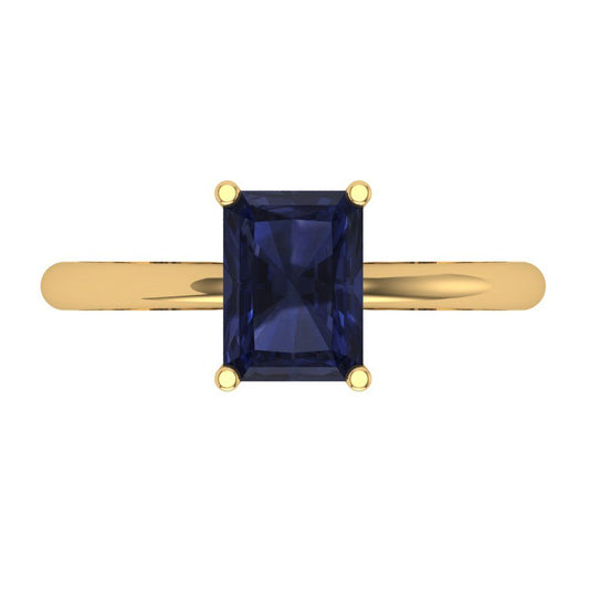 1.75 cttw Simulated Blue Sapphire Solitaire  Engagement Ring - Solid Yellow Gold (VVS1, Radiant Cut,7.5x5.5mm)