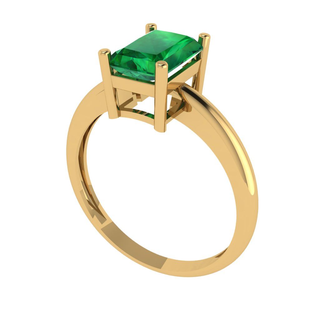 1.75 cttw Simulated Emerald Solitaire  Engagement Ring - Solid Gold (Radiant Cut,7.5x5.5mm)
