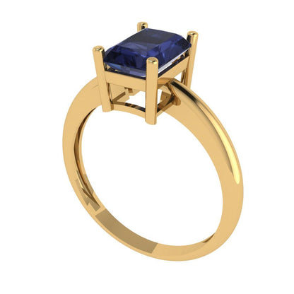 1.75 cttw Simulated Blue Sapphire Solitaire  Engagement Ring - Solid Gold (Radiant Cut,7.5x5.5mm)