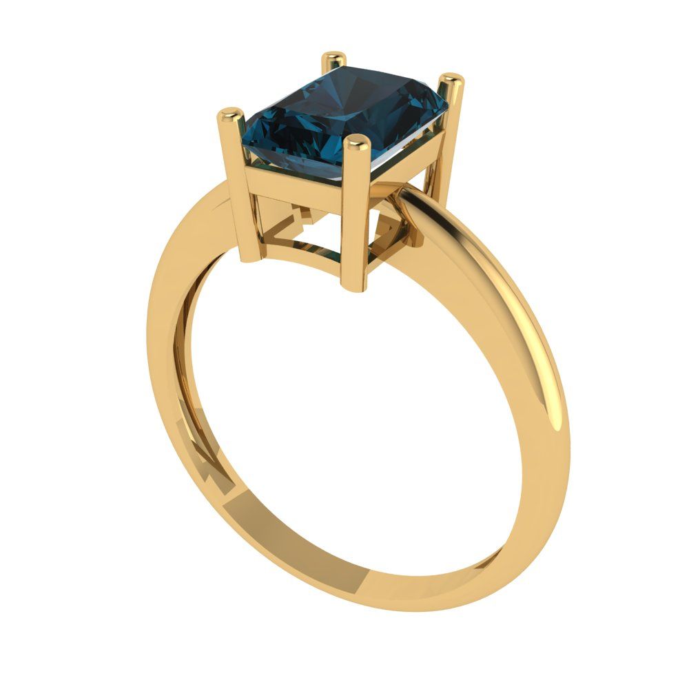 1.75 cttw Natural London Blue Topaz Solitaire  Engagement Ring - Solid Gold (Radiant Cut,7.5x5.5mm)