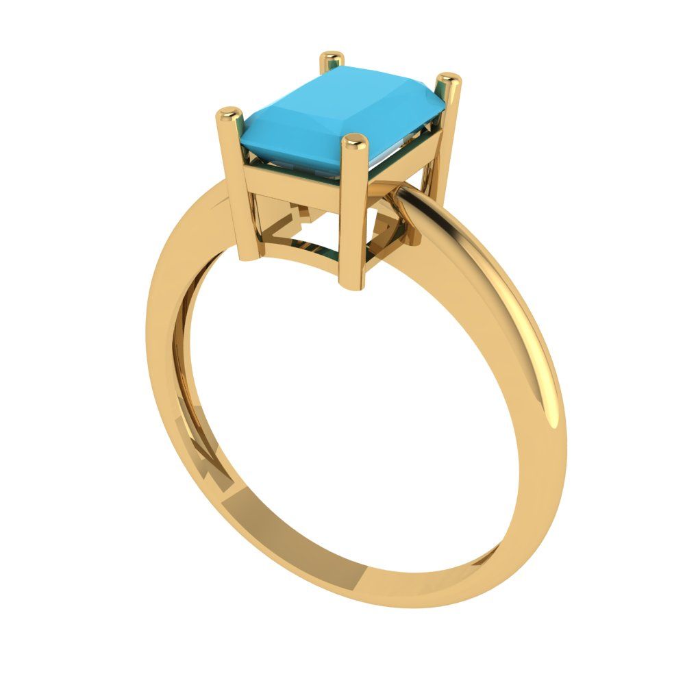 1.75 cttw Simulated Turquoise Solitaire  Engagement Ring - Solid Gold (Radiant Cut,7.5x5.5mm)