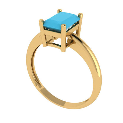 1.75 cttw Simulated Turquoise Solitaire  Engagement Ring - Solid Gold (Radiant Cut,7.5x5.5mm)