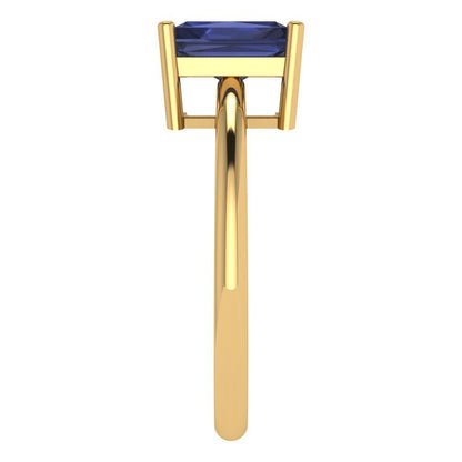 1.75 cttw Simulated Blue Sapphire Solitaire  Engagement Ring - Solid Gold (Radiant Cut,7.5x5.5mm)