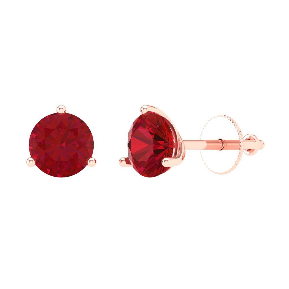 2 ctw Pink Tourmaline Studs Earrings | 6.5mm Round Cut White Gold Screw back | April Birthstone