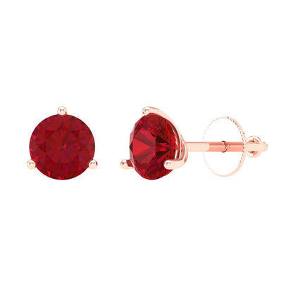 2 ctw Pink Tourmaline Studs Earrings | 6.5mm Round Cut White Gold Screw back | April Birthstone