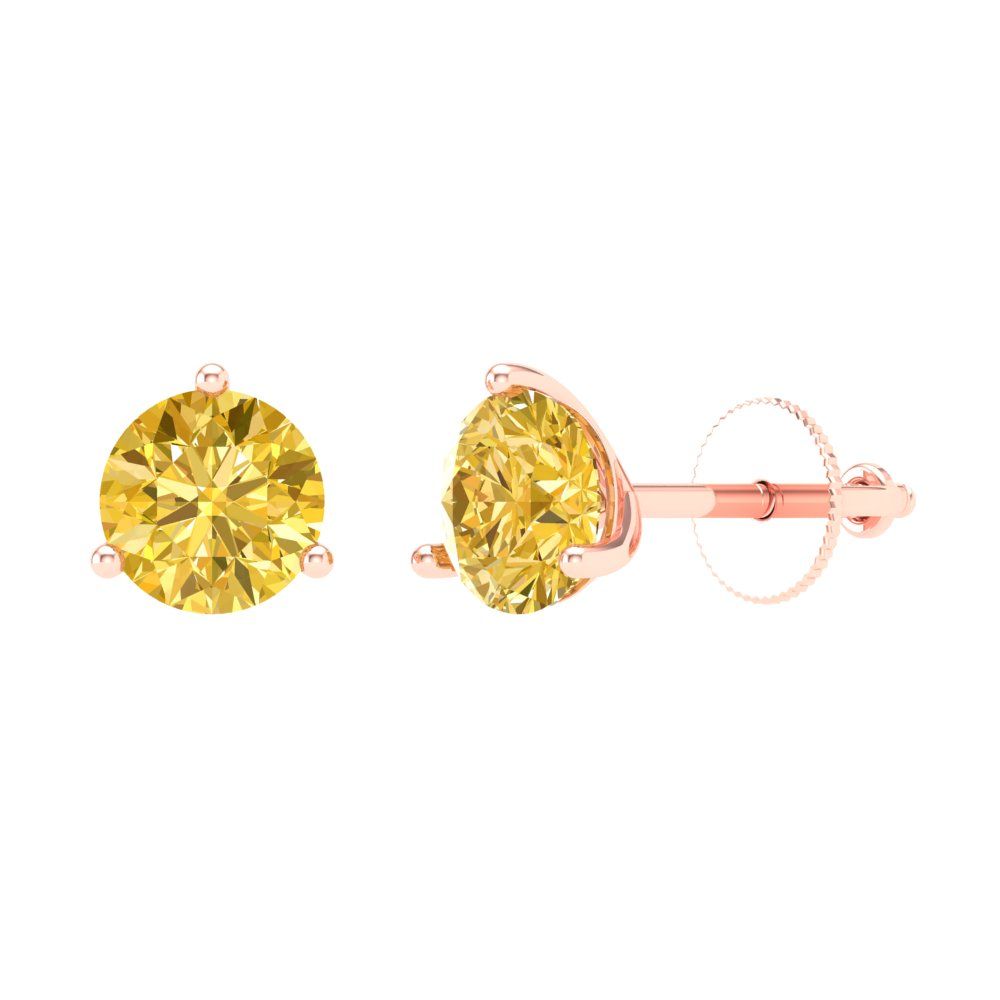 2 ctw Yellow Zirconia Studs Earrings | 6.5mm Round Cut White Gold Screw back | April Birthstone