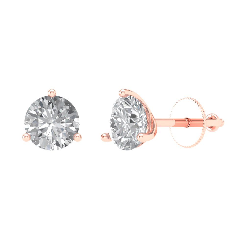 2 ctw Moissanite Studs Earrings | 6.5mm Round Cut White Gold Screw back | April Birthstone