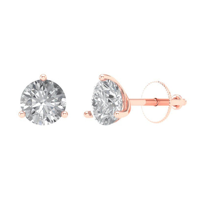 2 ctw Moissanite Studs Earrings | 6.5mm Round Cut White Gold Screw back | April Birthstone