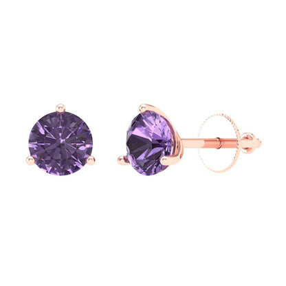 2 ctw Alexandrite Studs Earrings | 6.5mm Round Cut White Gold Screw back | June Birthstone
