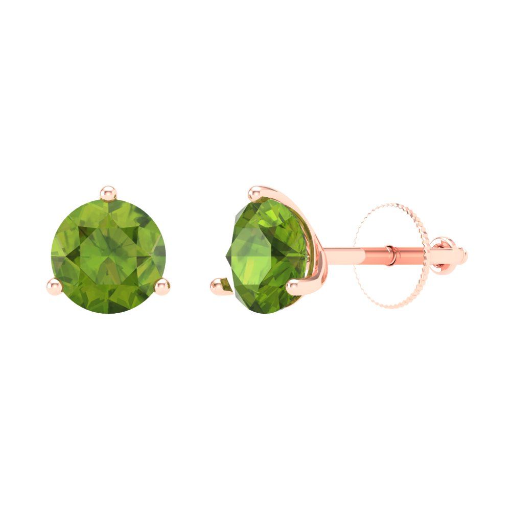 2 ctw Peridot Studs Earrings | 6.5mm Round Cut White Gold Screw back | August Birthstone