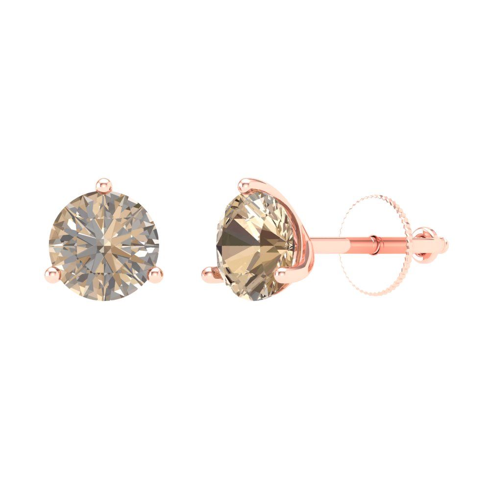 2 ctw Yellow Moissanite Studs Earrings | 6.5mm Round Cut White Gold Screw back | April Birthstone