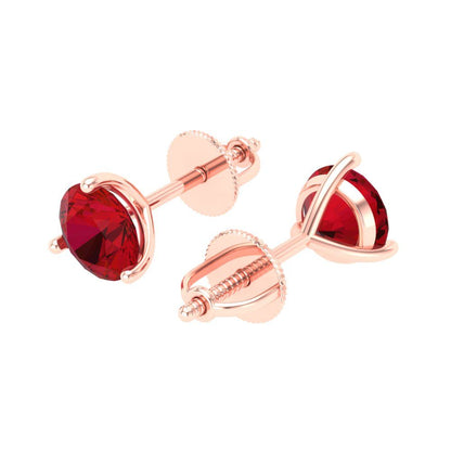2 ctw Ruby Studs Earrings | 6.5mm Round Cut White Gold Screw back | July Birthstone