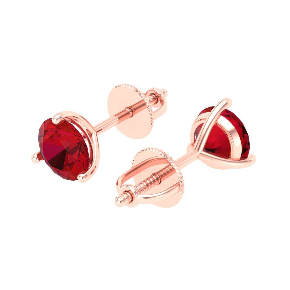 2 ctw Pink Tourmaline Studs Earrings | 6.5mm Round Cut White Gold Screw back | April Birthstone
