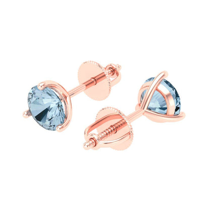 2 ctw Sky Blue Topaz Studs Earrings | 6.5mm Round Cut White Gold Screw back | December Birthstone