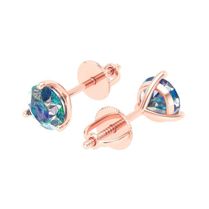 2 ctw Blue Moissanite Studs Earrings | 6.5mm Round Cut White Gold Screw back | April Birthstone