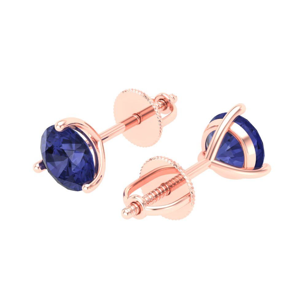 2 ctw Tanzanite Studs Earrings | 6.5mm Round Cut White Gold Screw back | December Birthstone