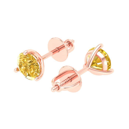 2 ctw Citrine Studs Earrings | 6.5mm Round Cut White Gold Screw back | November Birthstone