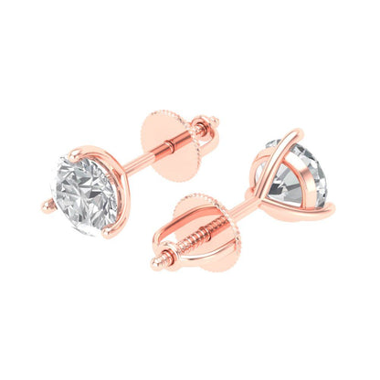 2 ctw Zirconia Diamond Studs Earrings | 6.5mm Round Cut White Gold Screw back | April Birthstone
