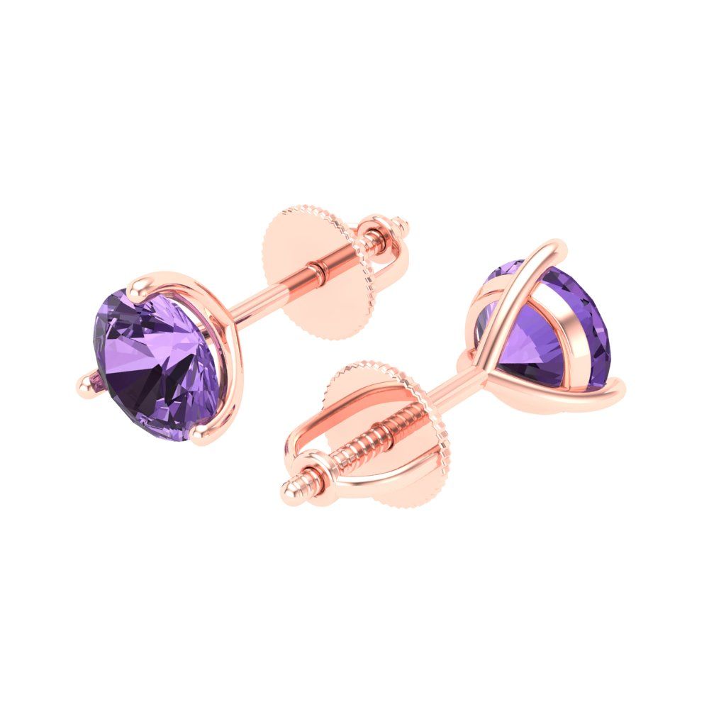 2 ctw Alexandrite Studs Earrings | 6.5mm Round Cut White Gold Screw back | June Birthstone