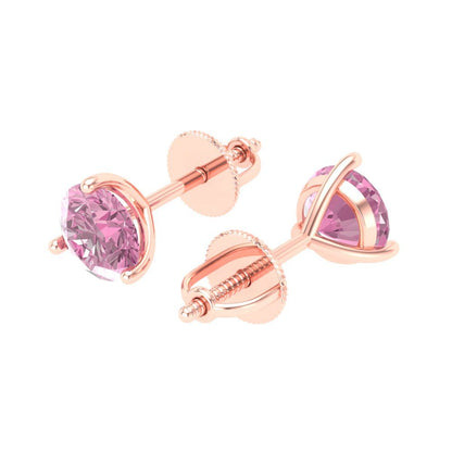 2 ctw Pink Zirconia Studs Earrings | 6.5mm Round Cut White Gold Screw back | April Birthstone