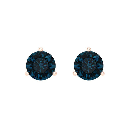2 ctw London Blue Topaz Studs Earrings | 6.5mm Round Cut White Gold Screw back | December Birthstone
