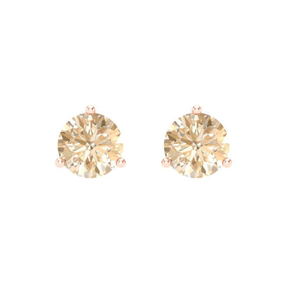 2 ctw Morganite Studs Earrings | 6.5mm Round Cut White Gold Screw back | February Birthstone