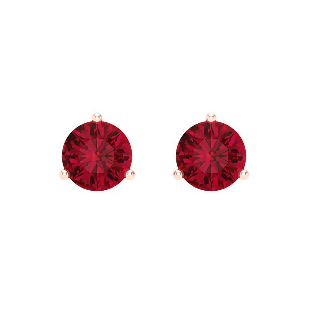 2 ctw Ruby Studs Earrings | 6.5mm Round Cut White Gold Screw back | July Birthstone