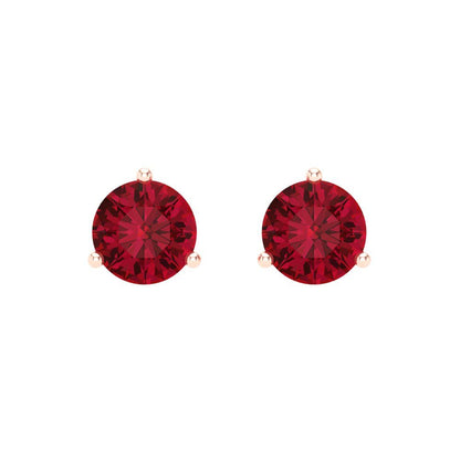 2 ctw Ruby Studs Earrings | 6.5mm Round Cut White Gold Screw back | July Birthstone