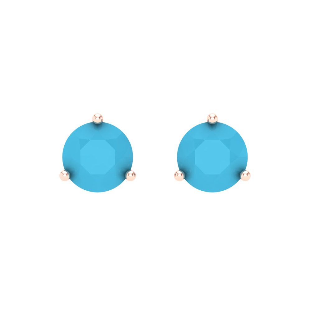 2 ctw Turquoise Studs Earrings | 6.5mm Round Cut White Gold Screw back | December Birthstone