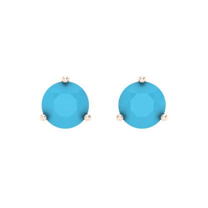 2 ctw Turquoise Studs Earrings | 6.5mm Round Cut White Gold Screw back | December Birthstone