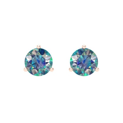 2 ctw Blue Moissanite Studs Earrings | 6.5mm Round Cut White Gold Screw back | April Birthstone