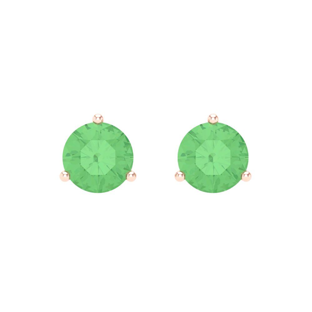 2 ctw Green Zirconia Studs Earrings | 6.5mm Round Cut White Gold Screw back | April Birthstone