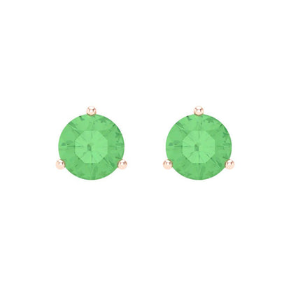 2 ctw Green Zirconia Studs Earrings | 6.5mm Round Cut White Gold Screw back | April Birthstone