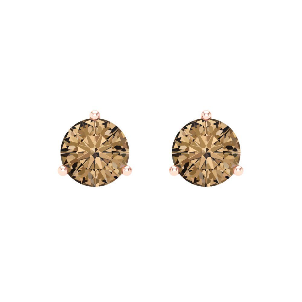 2 ctw Champagne Studs Earrings | 6.5mm Round Cut White Gold Screw back | April Birthstone