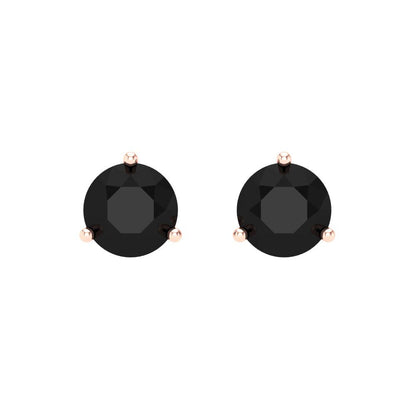 2 ctw Onyx Studs Earrings | 6.5mm Round Cut White Gold Screw back | July Birthstone