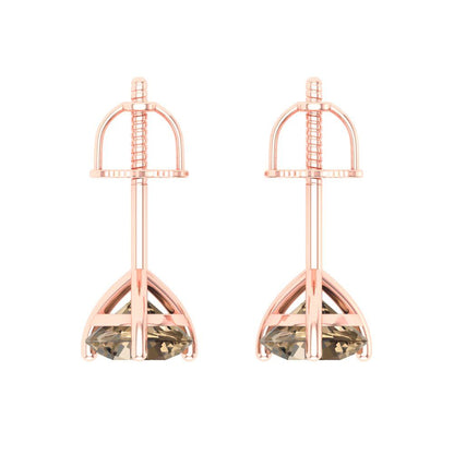 2 ctw Champagne Studs Earrings | 6.5mm Round Cut White Gold Screw back | April Birthstone