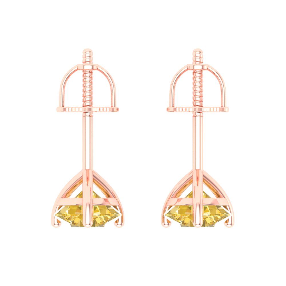 2 ctw Citrine Studs Earrings | 6.5mm Round Cut White Gold Screw back | November Birthstone