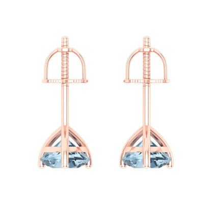 2 ctw Swiss Blue Topaz Studs Earrings | 6.5mm Round Cut White Gold Screw back | December Birthstone
