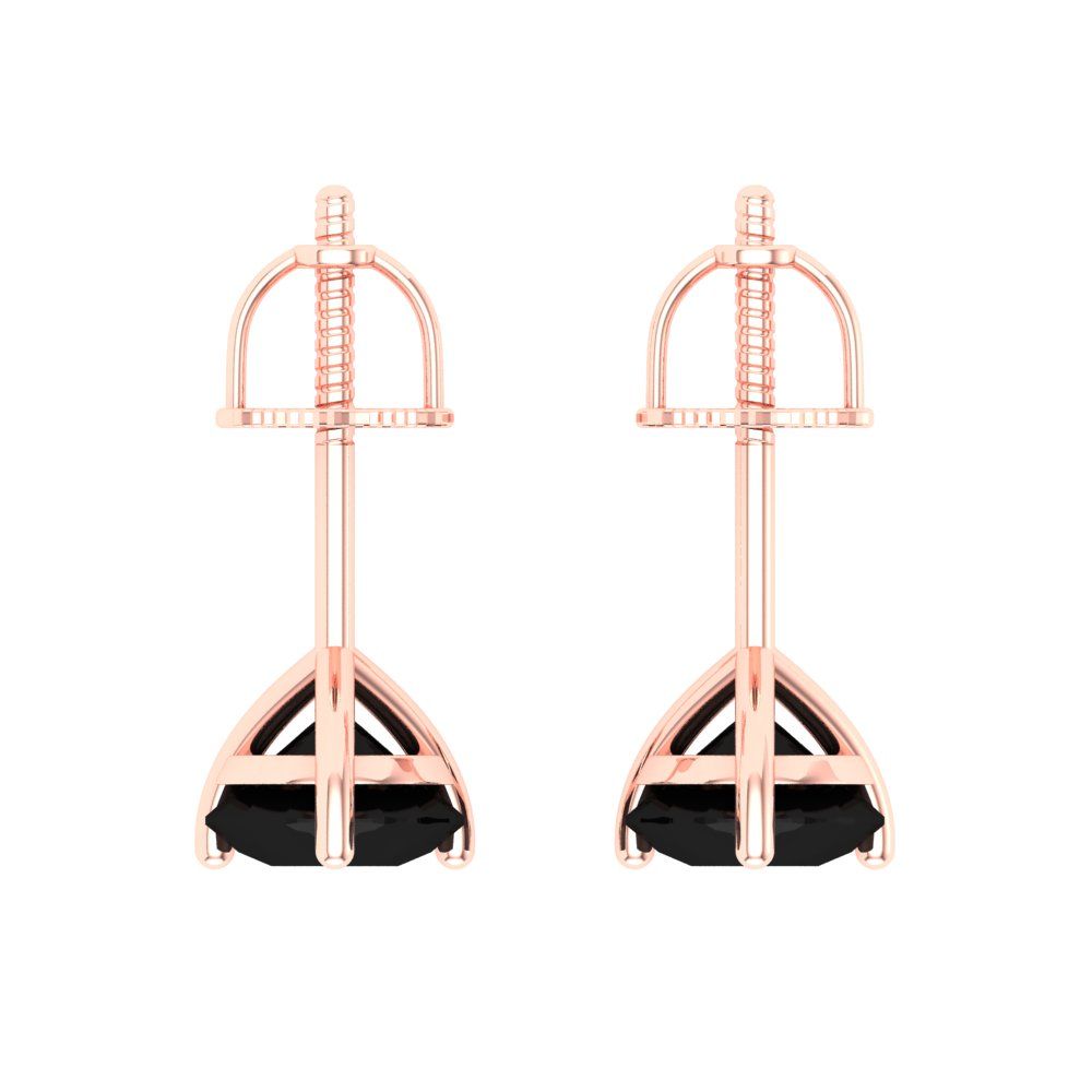 2 ctw Onyx Studs Earrings | 6.5mm Round Cut White Gold Screw back | July Birthstone
