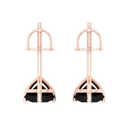 2 ctw Onyx Studs Earrings | 6.5mm Round Cut White Gold Screw back | July Birthstone