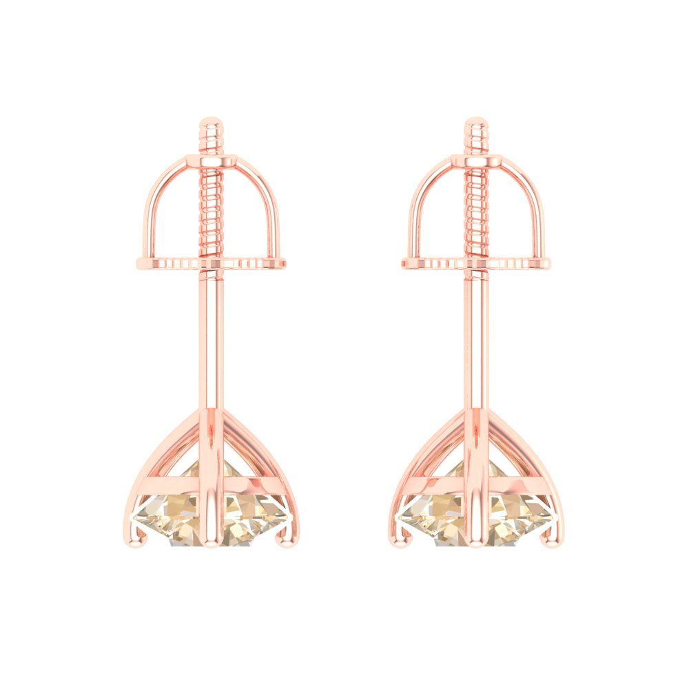 2 ctw Morganite Studs Earrings | 6.5mm Round Cut White Gold Screw back | February Birthstone