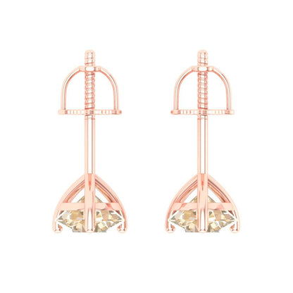 2 ctw Morganite Studs Earrings | 6.5mm Round Cut White Gold Screw back | February Birthstone