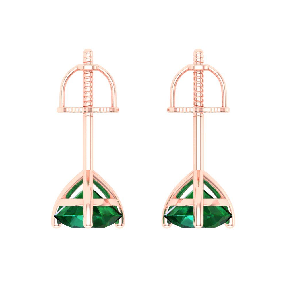 2 ctw Emerald Studs Earrings | 6.5mm Round Cut White Gold Screw back | May Birthstone