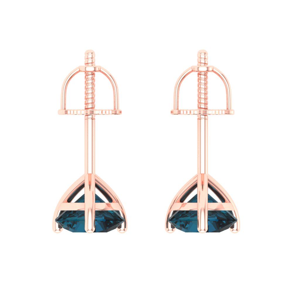 2 ctw London Blue Topaz Studs Earrings | 6.5mm Round Cut White Gold Screw back | December Birthstone