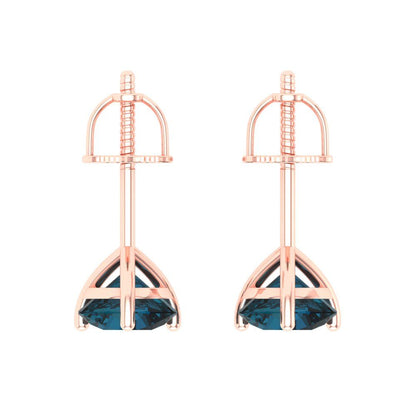 2 ctw London Blue Topaz Studs Earrings | 6.5mm Round Cut White Gold Screw back | December Birthstone
