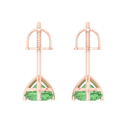 2 ctw Green Zirconia Studs Earrings | 6.5mm Round Cut White Gold Screw back | April Birthstone